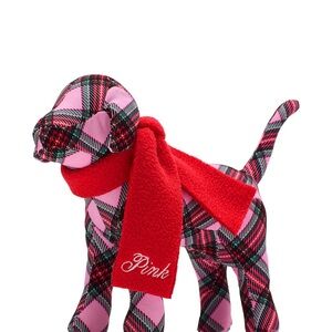 PINK Plaid Dog Plush with Red Scarf 🧣- NWT